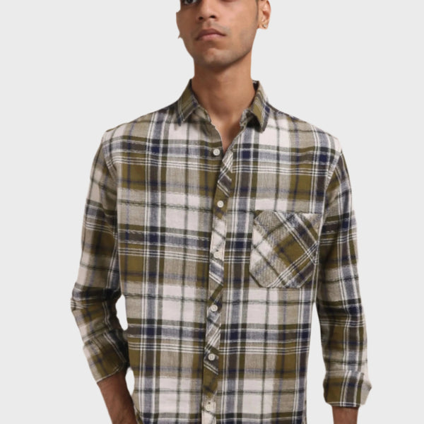 Jonesburg Dark Green Checks Regular Fit Shirt