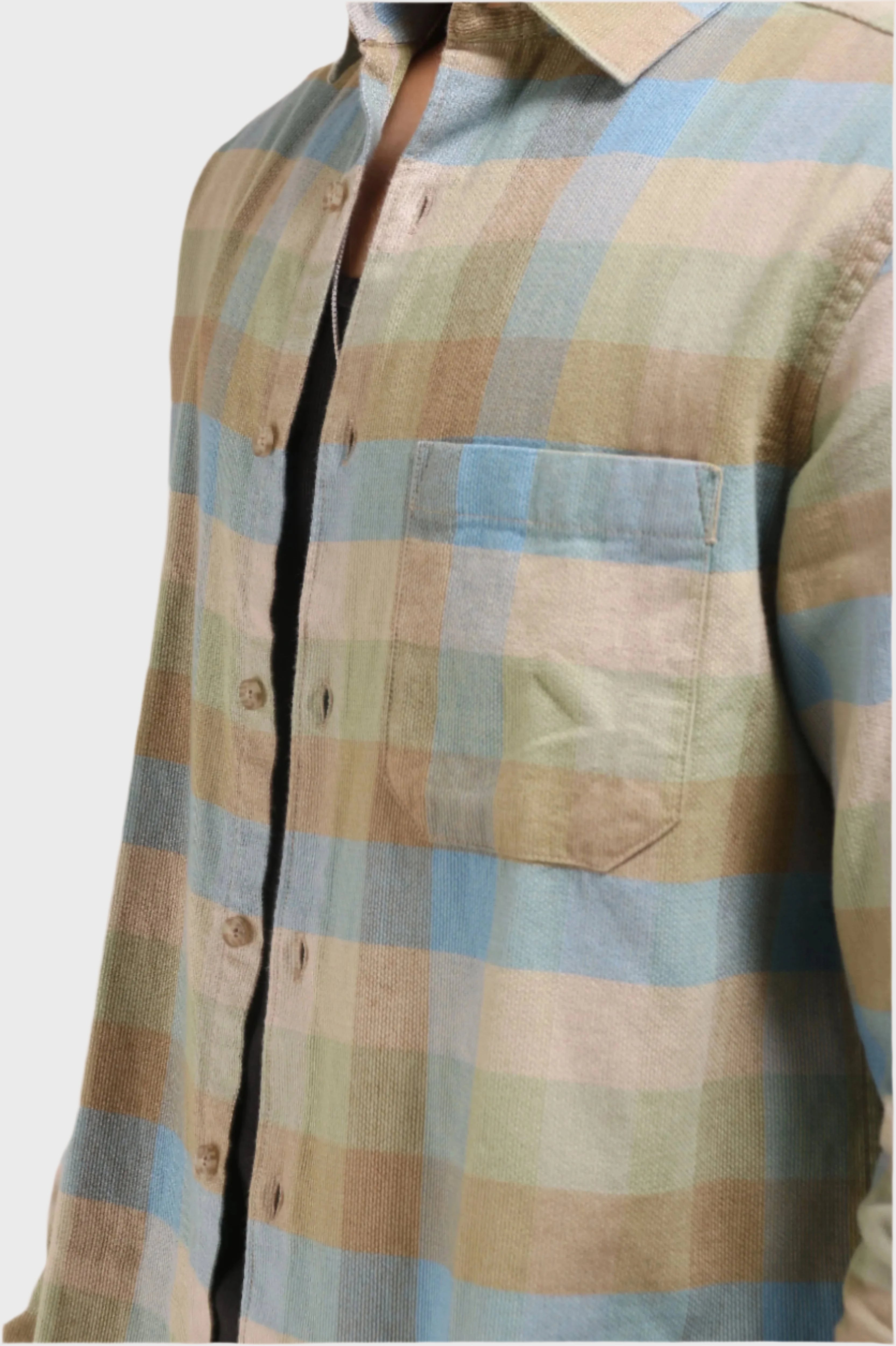 Xkind Light Green Corduroy Checks Regular Fit Shirt