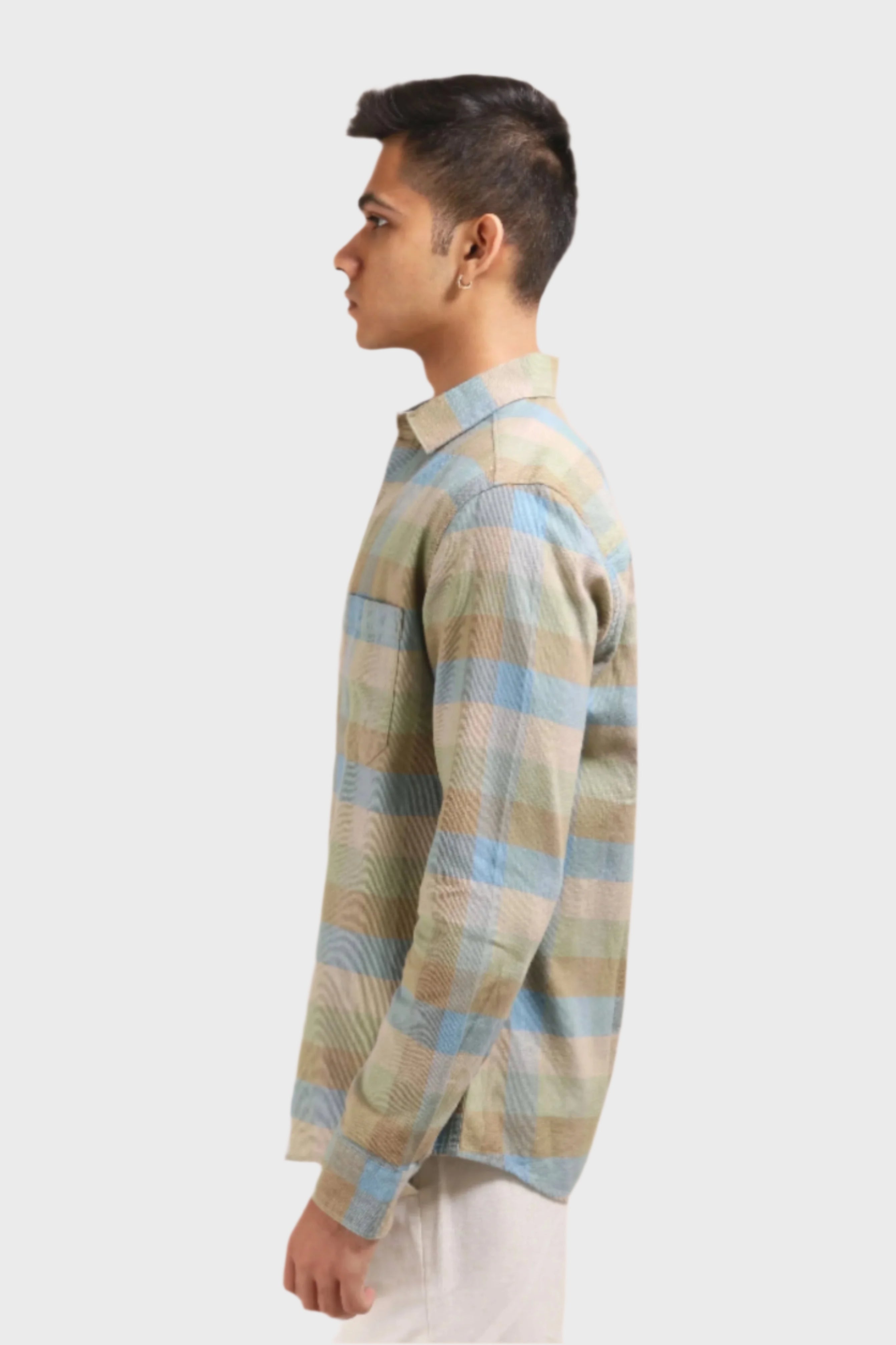 Xkind Light Green Corduroy Checks Regular Fit Shirt