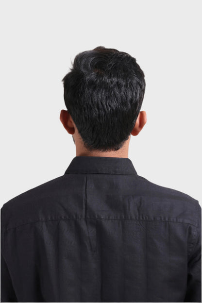 Xkind Men's Black Dobby Srtiped Slim Fit Formal Shirt - Distacart