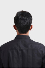 Thumbnail for Xkind Men's Black Dobby Srtiped Slim Fit Formal Shirt