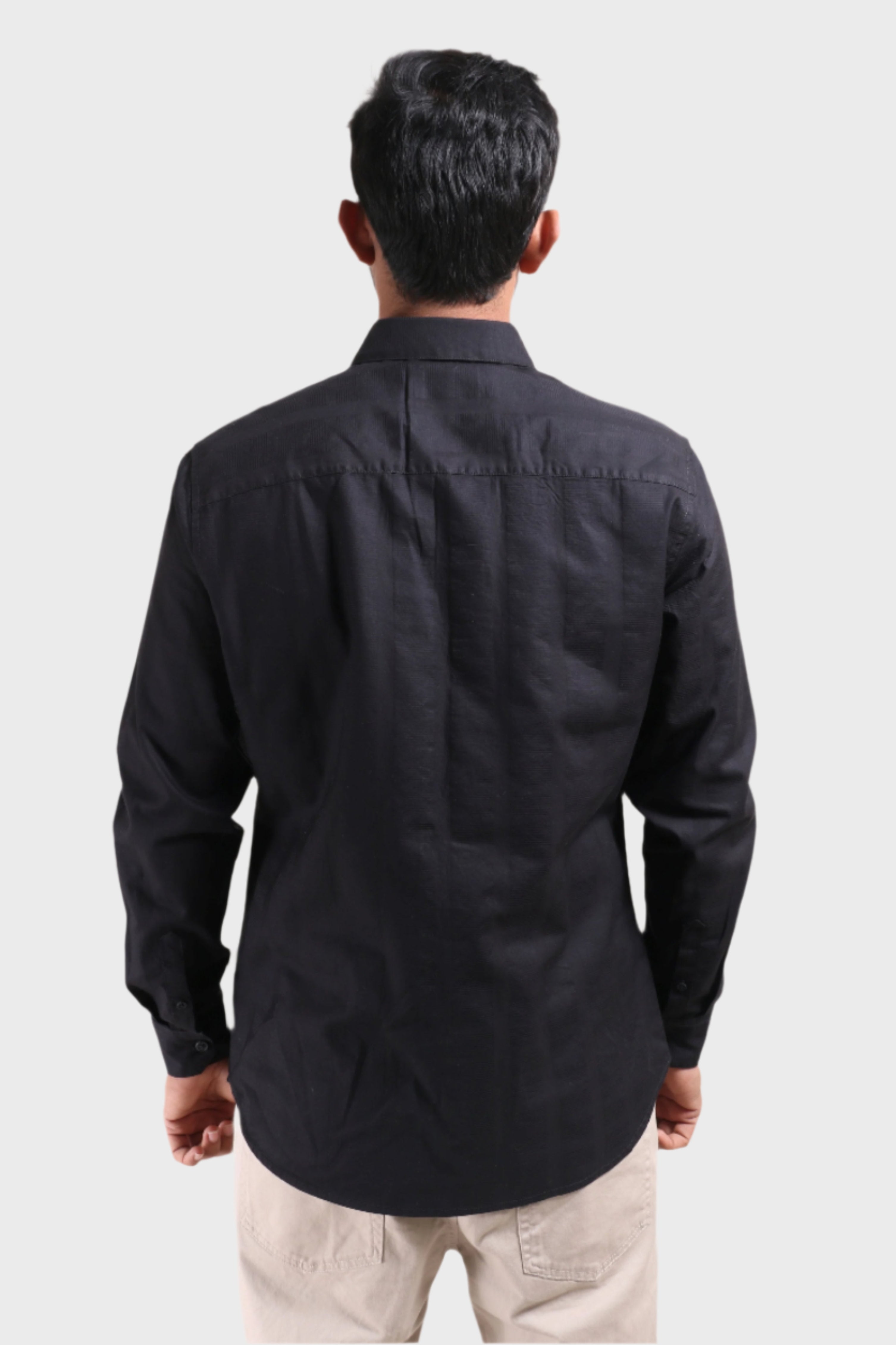 Xkind Men's Black Dobby Srtiped Slim Fit Formal Shirt
