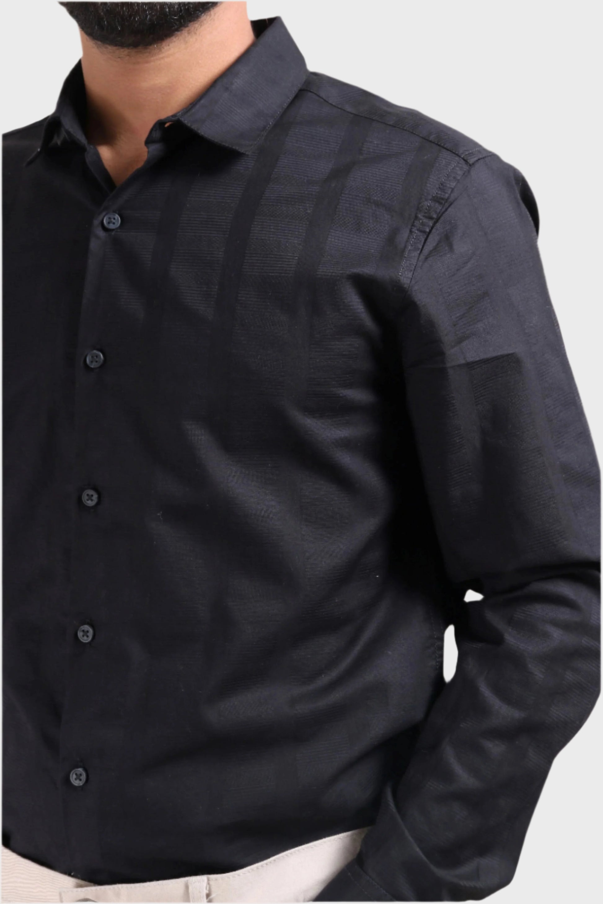 Xkind Men's Black Dobby Srtiped Slim Fit Formal Shirt - Distacart