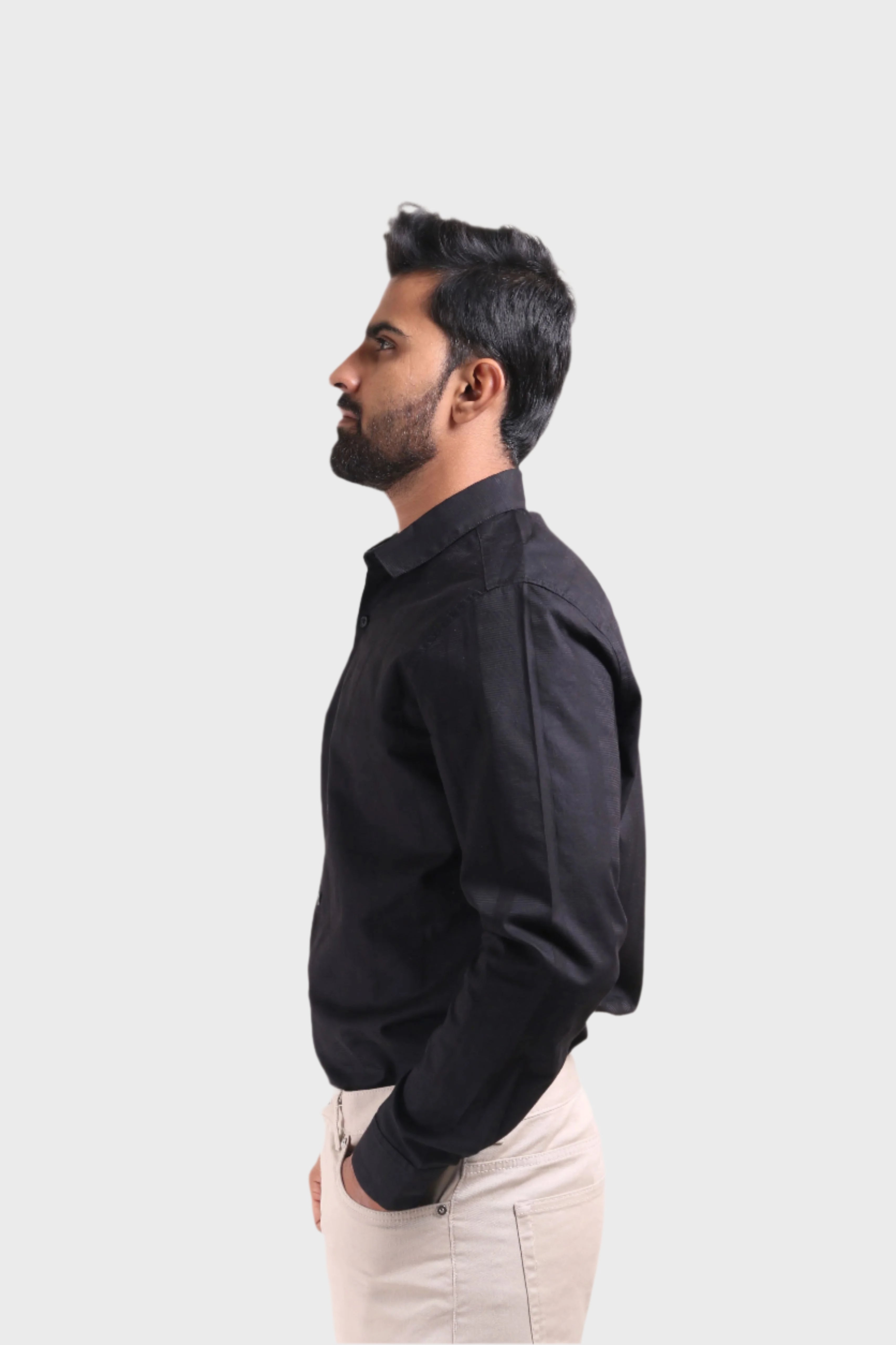 Xkind Men's Black Dobby Srtiped Slim Fit Formal Shirt