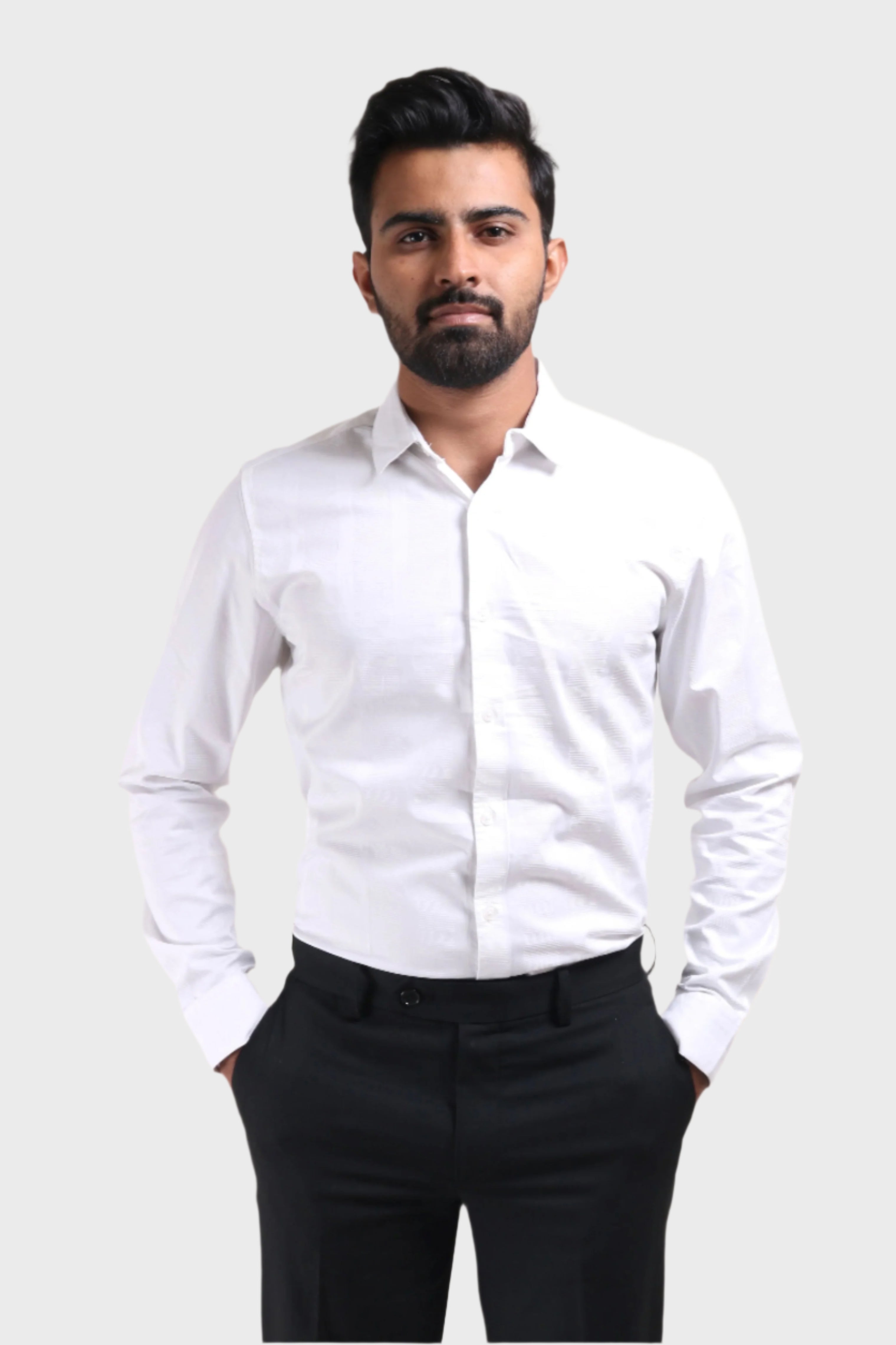 Xkind Men's White Dobby Self Stripe Slim Fit Shirt