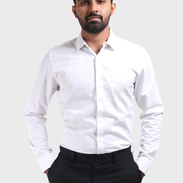 Xkind Men's White Dobby Self Stripe Slim Fit Shirt