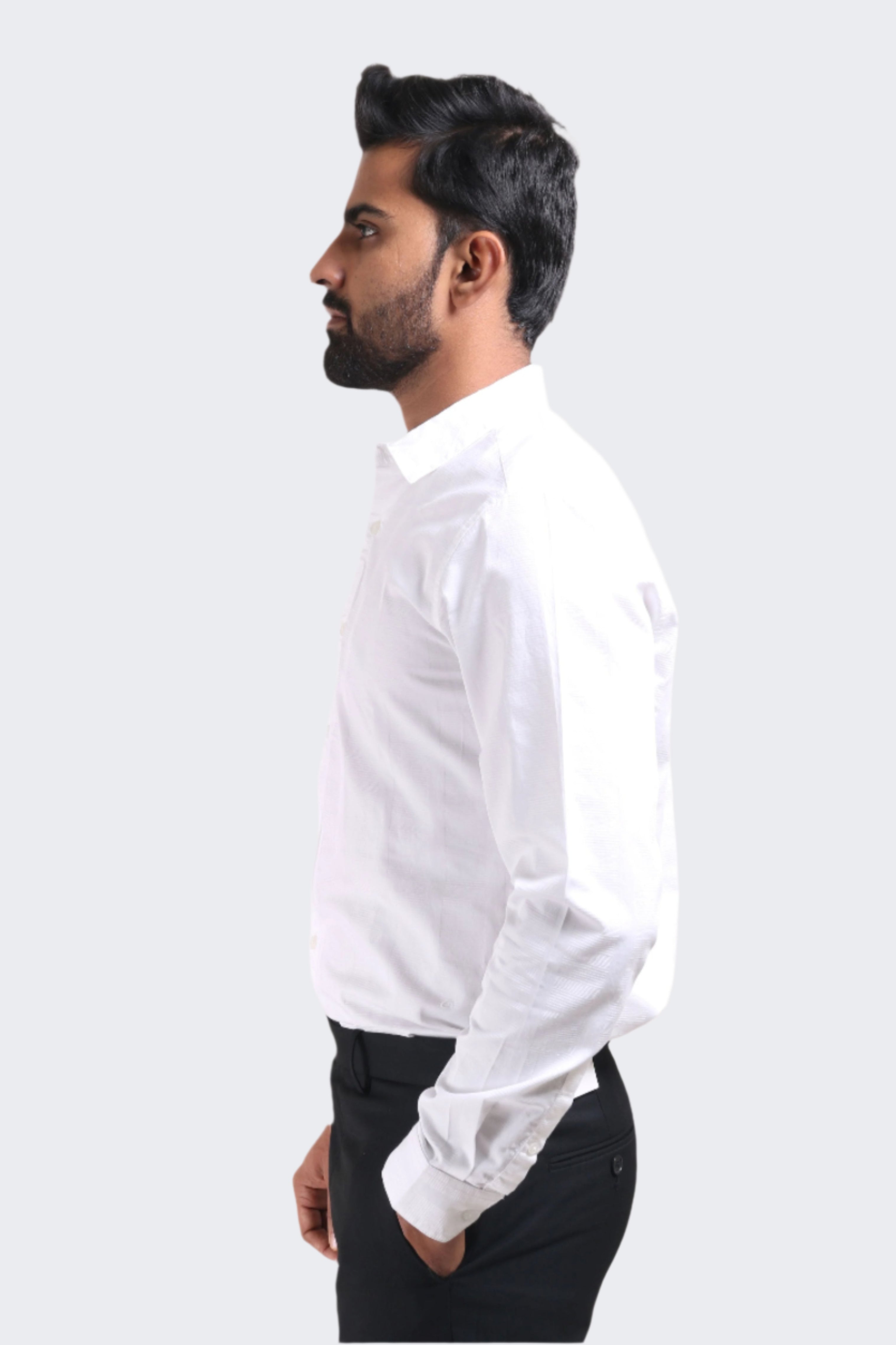 Xkind Men's White Dobby Self Stripe Slim Fit Shirt