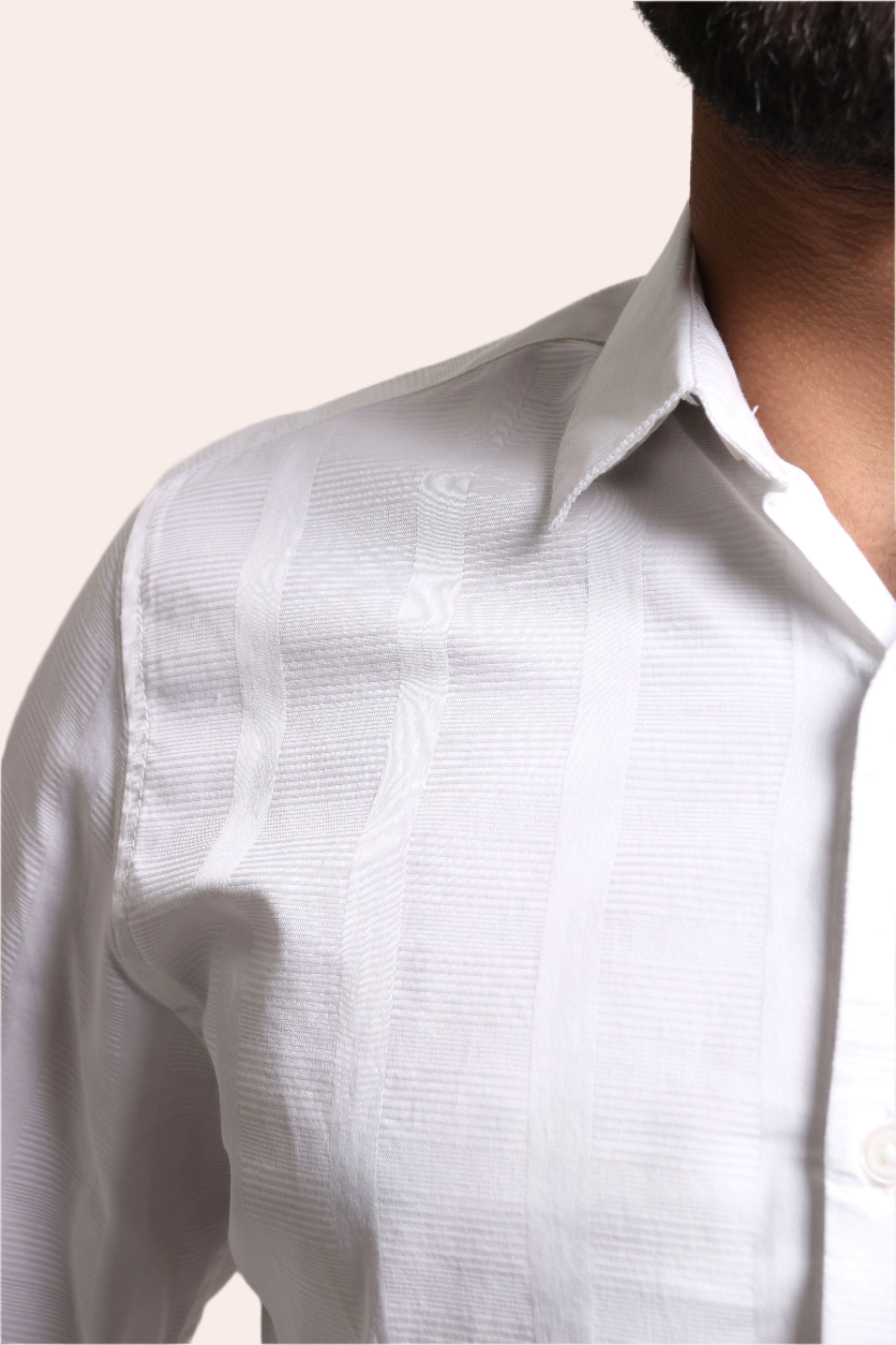 Xkind Men's White Dobby Self Stripe Slim Fit Shirt