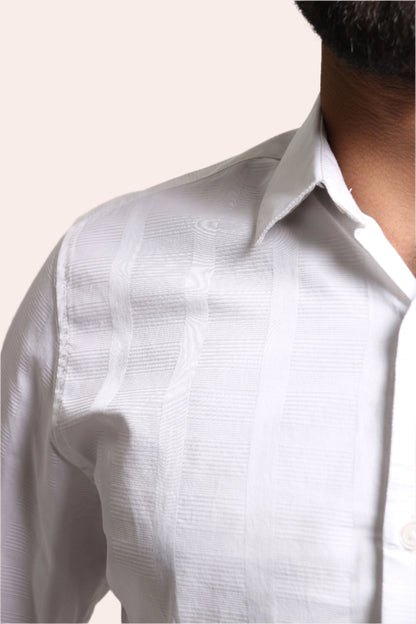 Xkind Men's White Dobby Self Stripe Slim Fit Shirt - Distacart