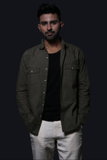 Thumbnail for Jonesburg Olive Green Double Pocket Regular Fit Shirt