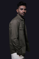 Thumbnail for Jonesburg Olive Green Double Pocket Regular Fit Shirt