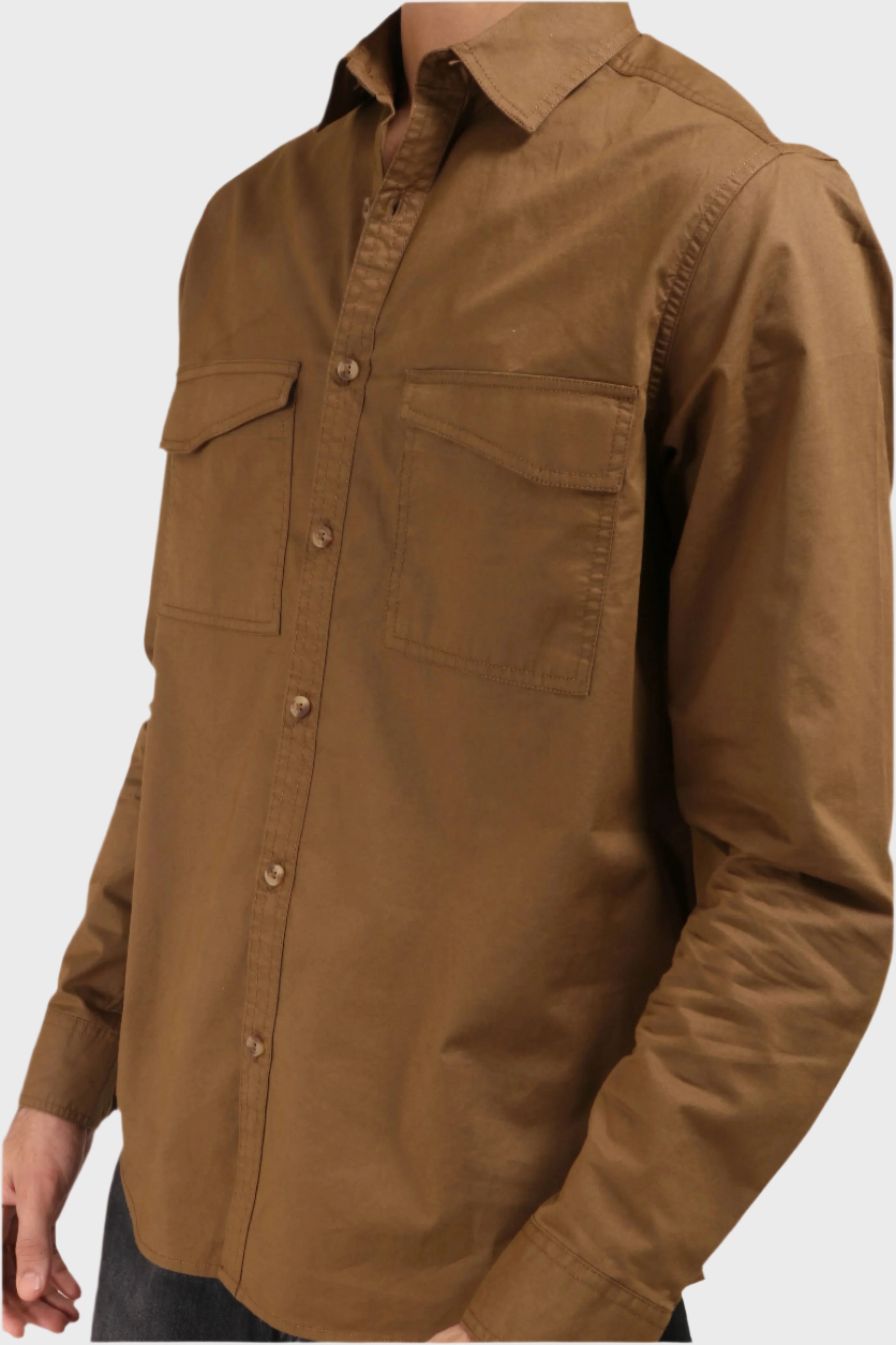 Jonesburg Brown Double Pocket Regular Fit Shirt