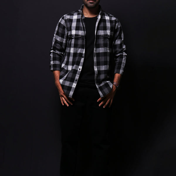 Jonesburg Black Flannel Checks Regular Fit Shirt