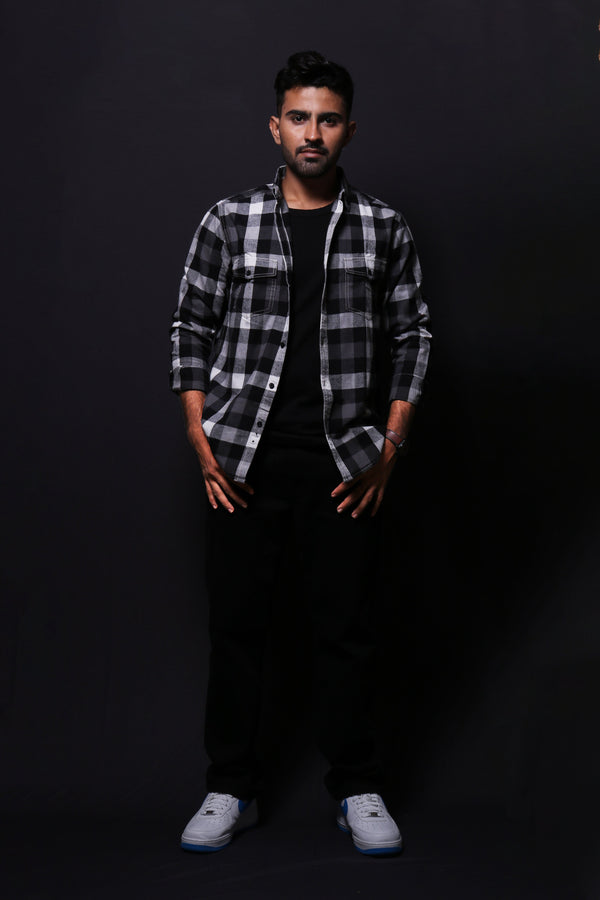 Jonesburg Black Flannel Checks Regular Fit Shirt