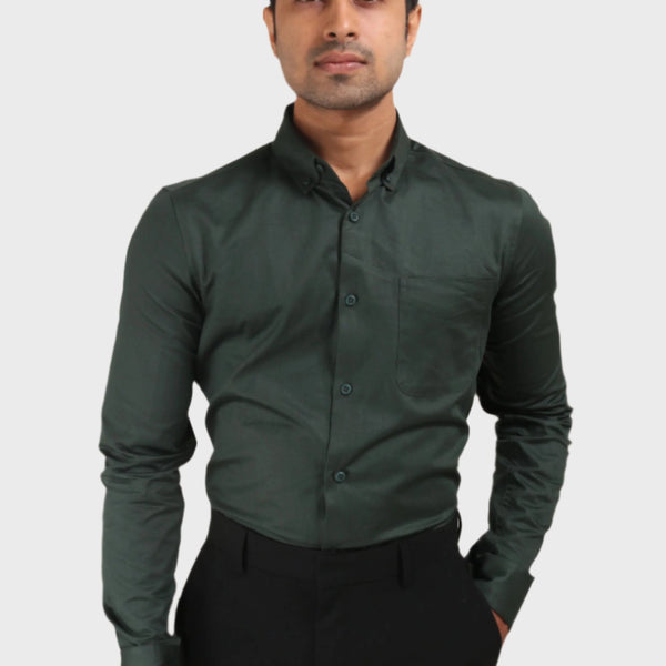 Jonesburg Bottle Green Satin Slub Slim Fit Shirt