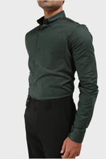 Thumbnail for Jonesburg Bottle Green Satin Slub Slim Fit Shirt