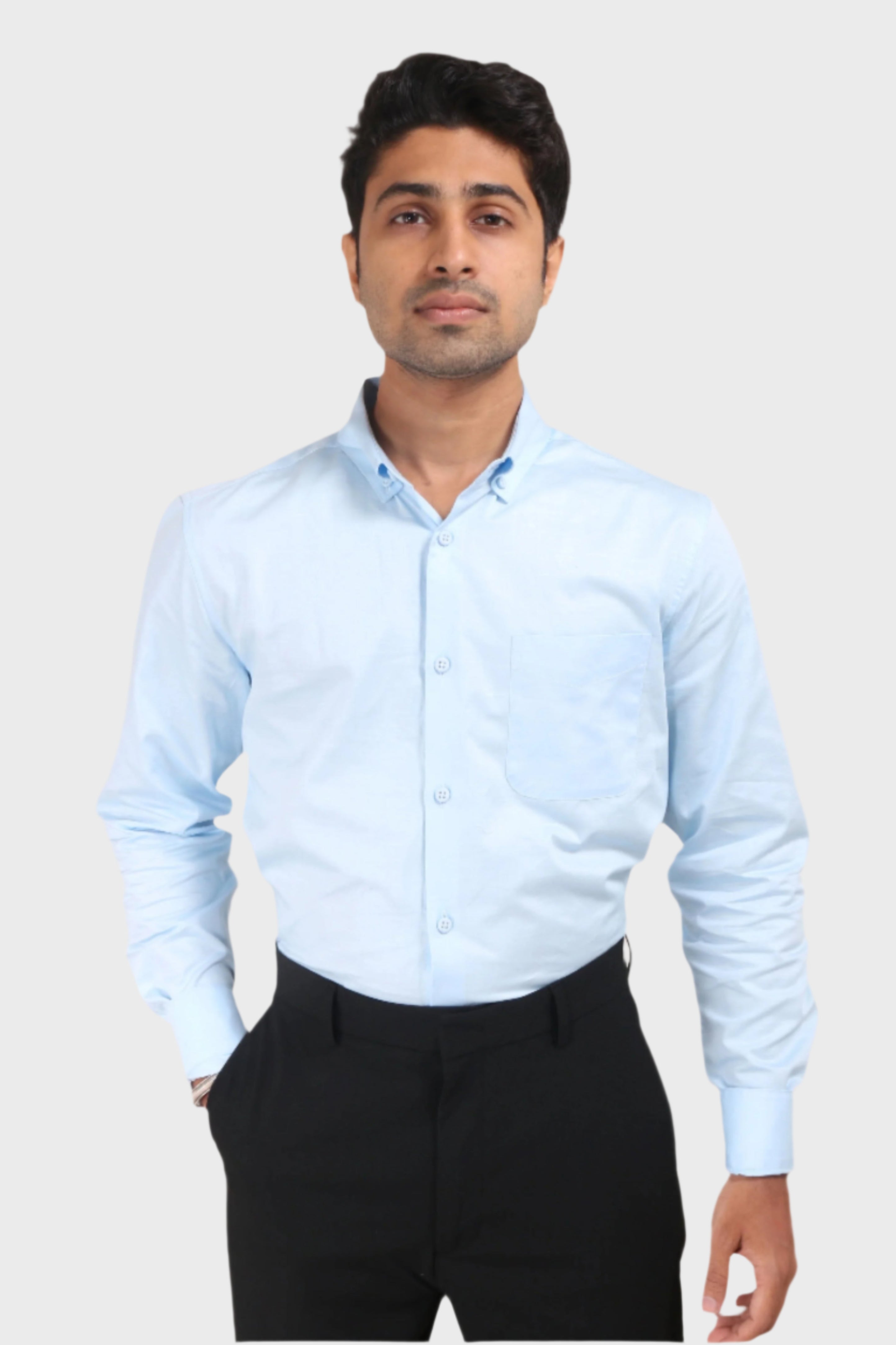 Jonesburg Sky Blue Satin Slub Slim Fit Shirt