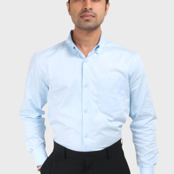 Jonesburg Sky Blue Satin Slub Slim Fit Shirt