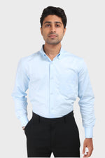 Thumbnail for Jonesburg Sky Blue Satin Slub Slim Fit Shirt