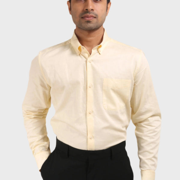 Jonesburg Light Yellow Satin Slub Slim Fit Shirt