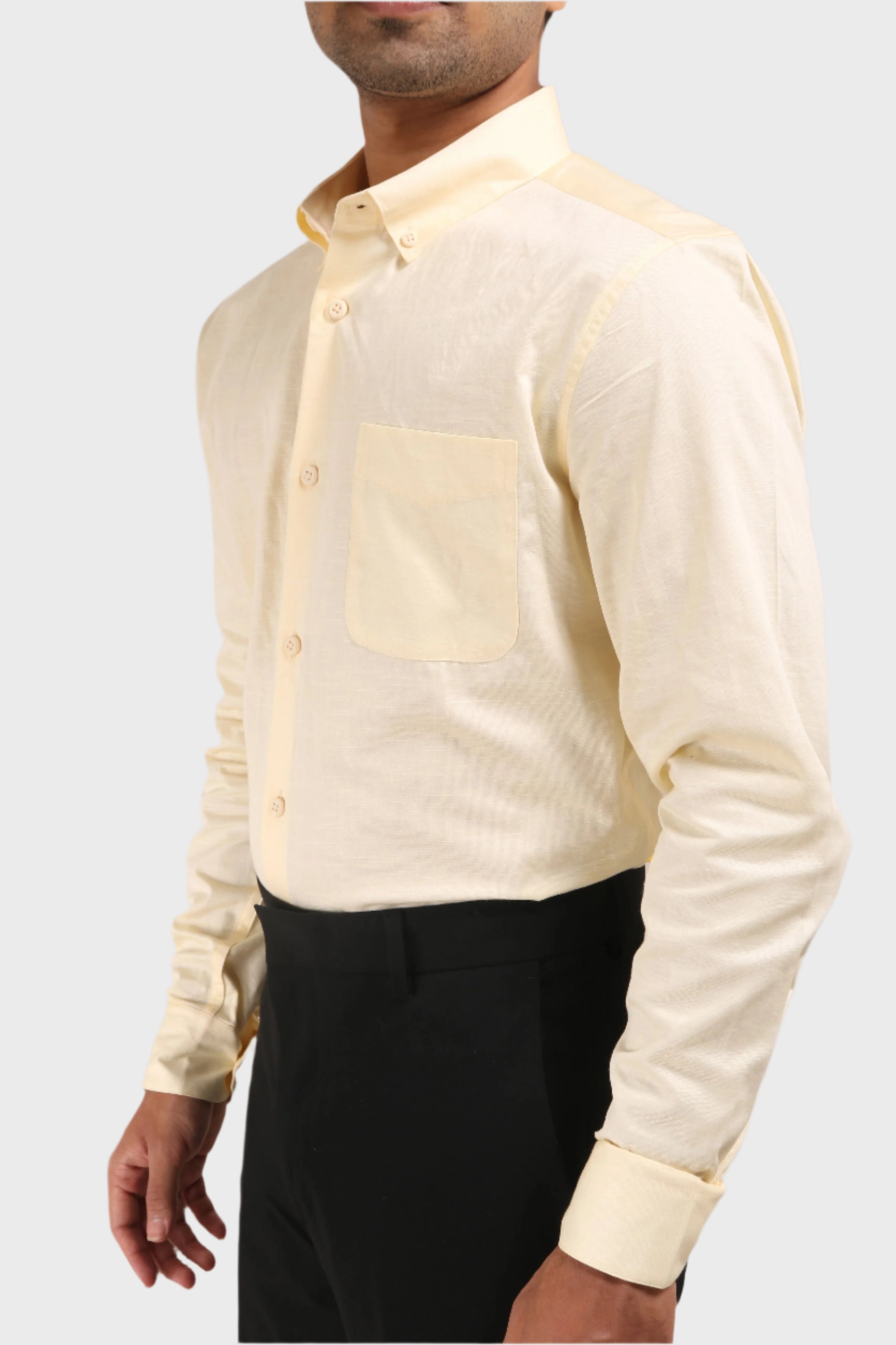 Jonesburg Light Yellow Satin Slub Slim Fit Shirt