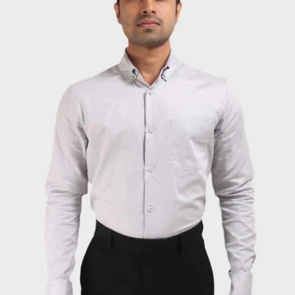 Jonesburg Light Grey Satin Slub Slim Fit Shirt