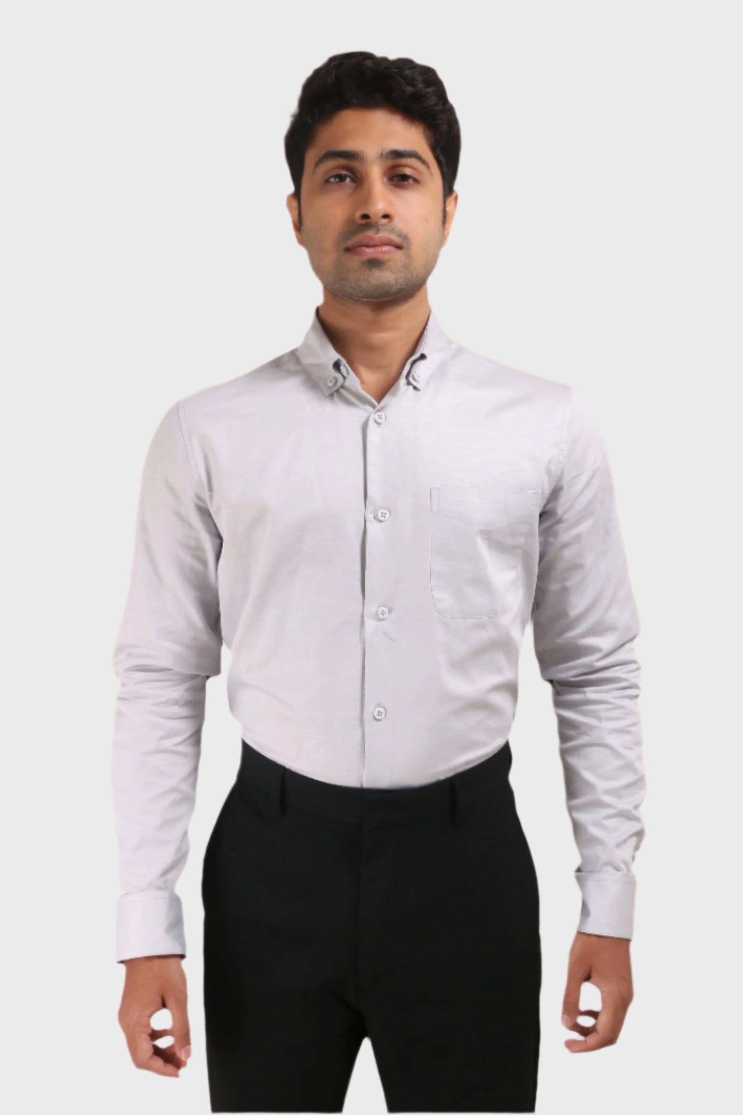 Jonesburg Light Grey Satin Slub Slim Fit Shirt