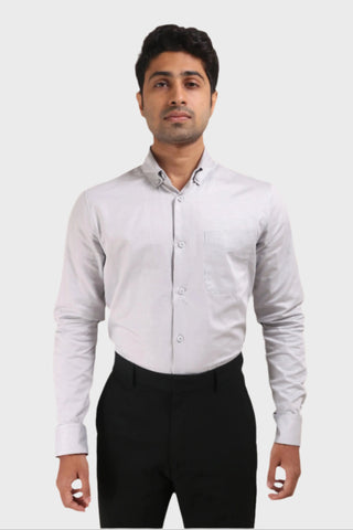 Jonesburg Light Grey Satin Slub Slim Fit Shirt