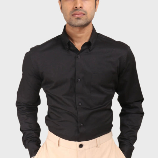 Jonesburg Black Satin Slub Slim Fit Shirt
