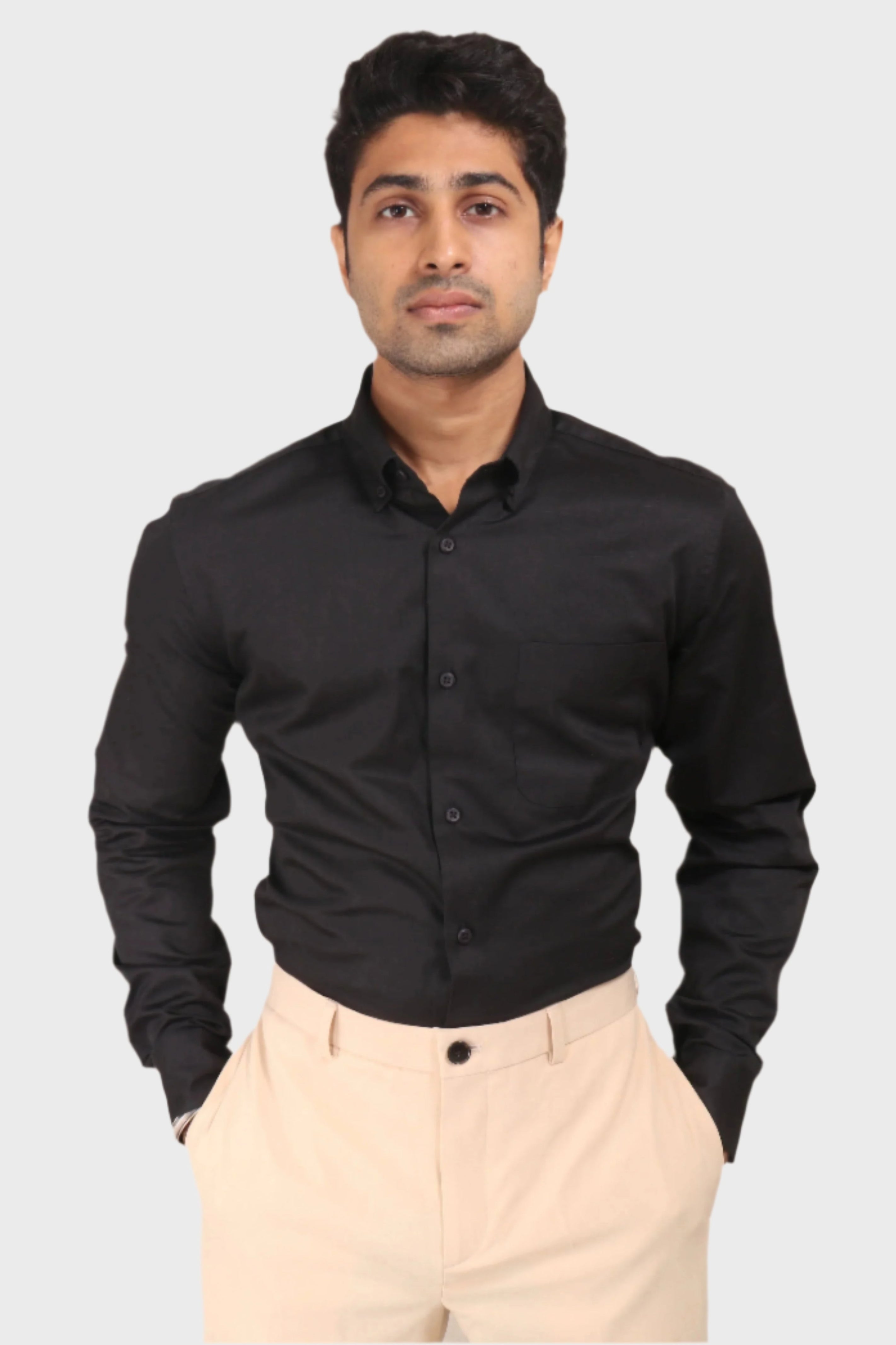 Jonesburg Black Satin Slub Slim Fit Shirt - Distacart
