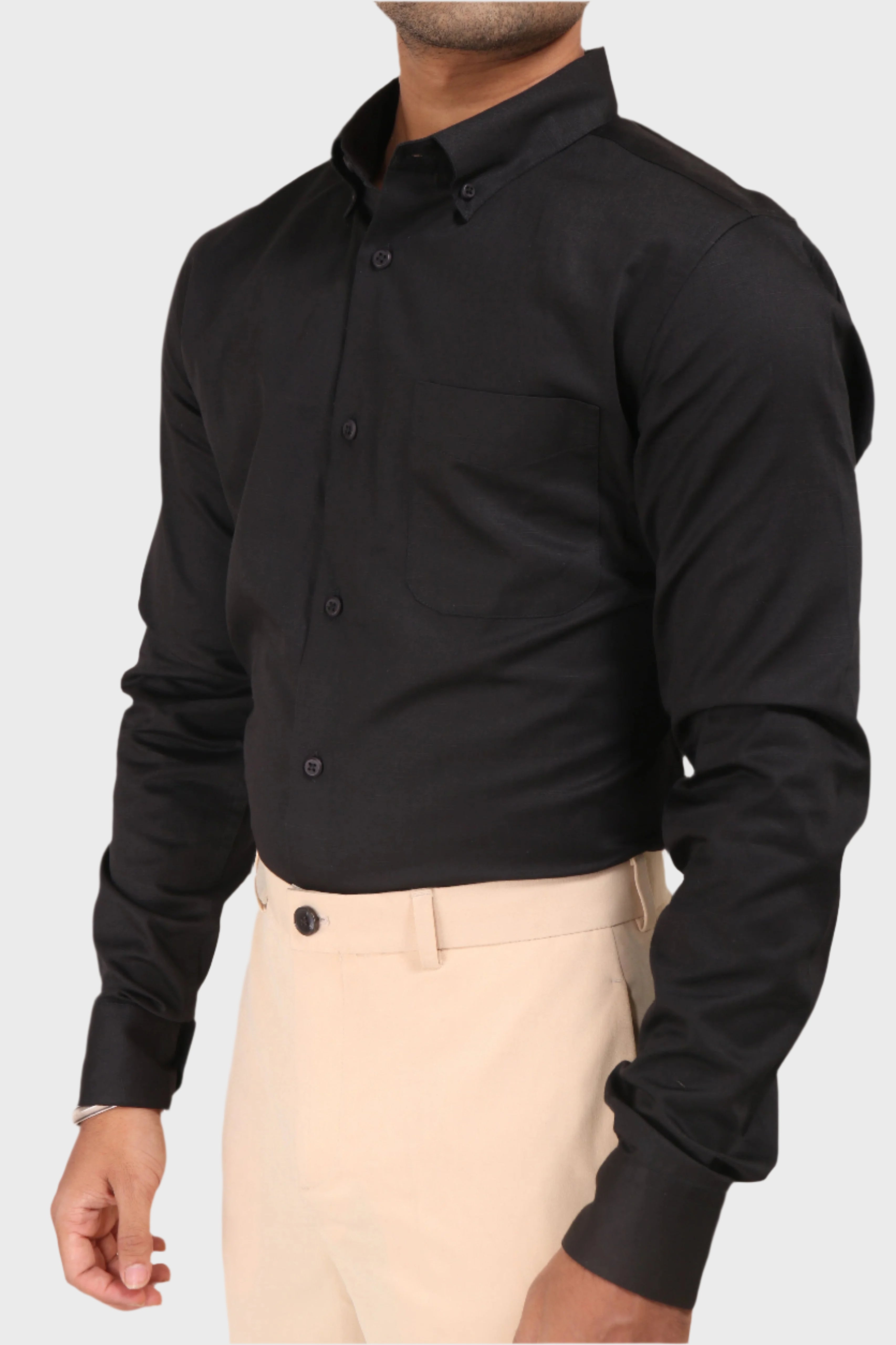 Jonesburg Black Satin Slub Slim Fit Shirt