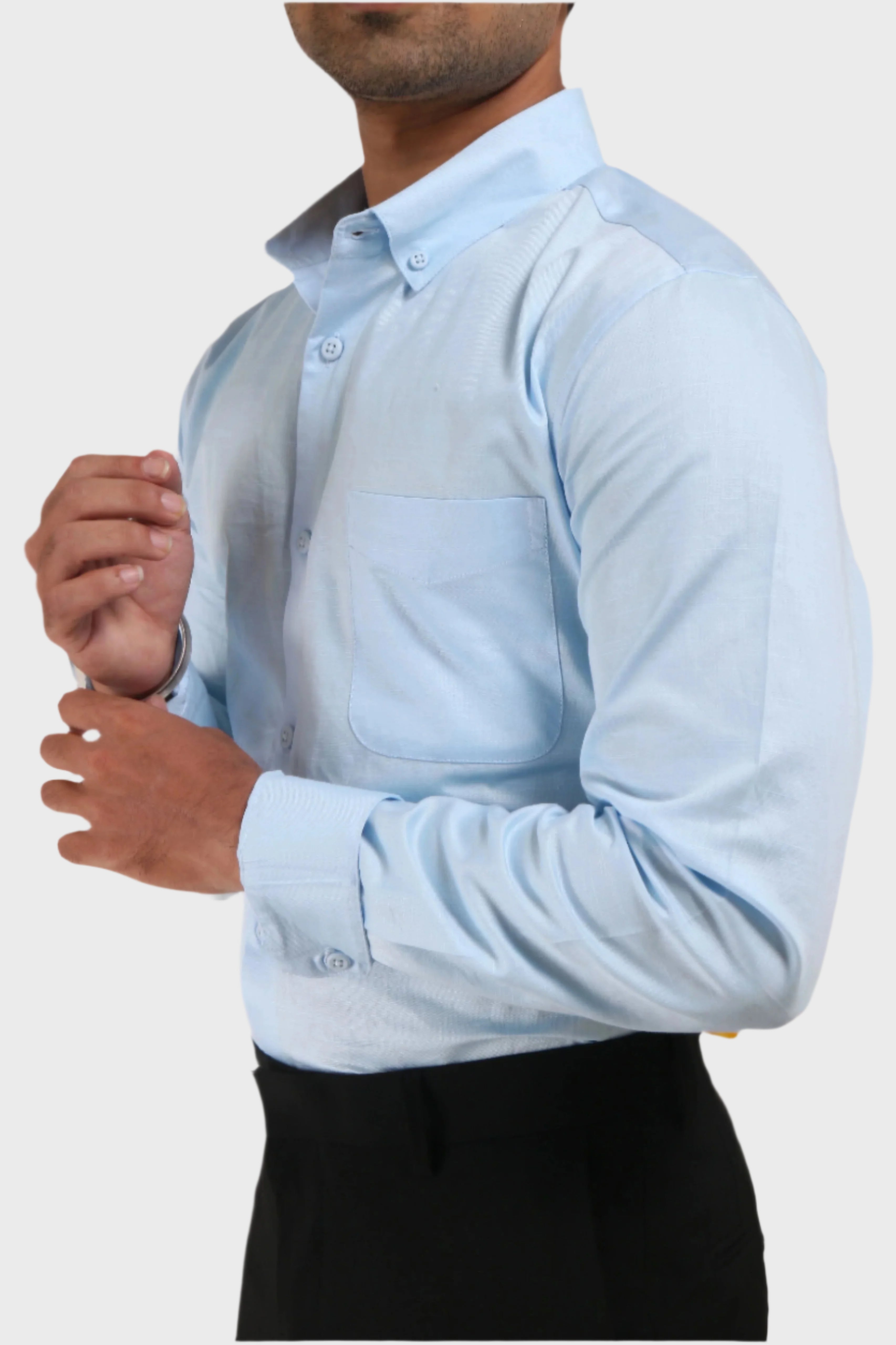 Jonesburg Sky Blue Satin Slub Slim Fit Shirt