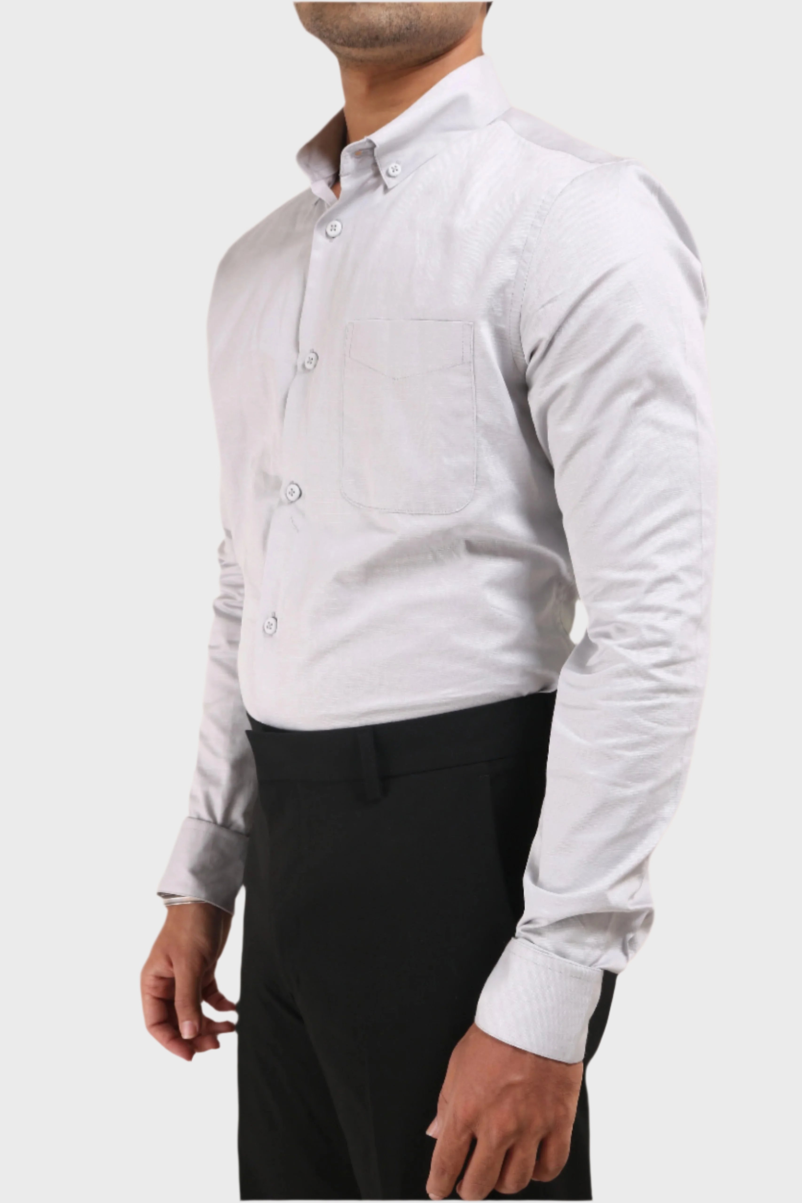 Jonesburg Light Grey Satin Slub Slim Fit Shirt