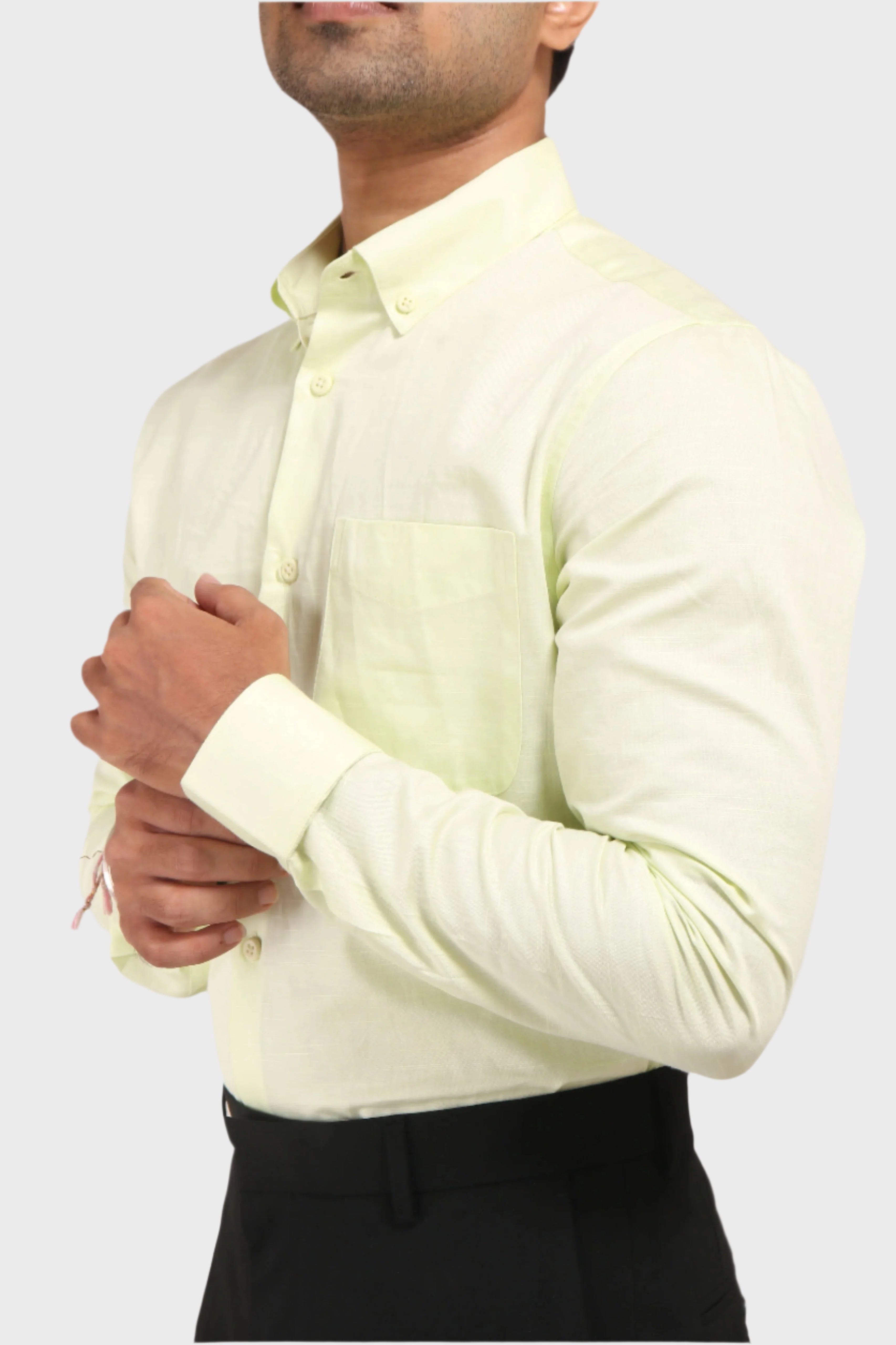 Jonesburg Lemon Yellow Satin Slub Slim Fit Shirt