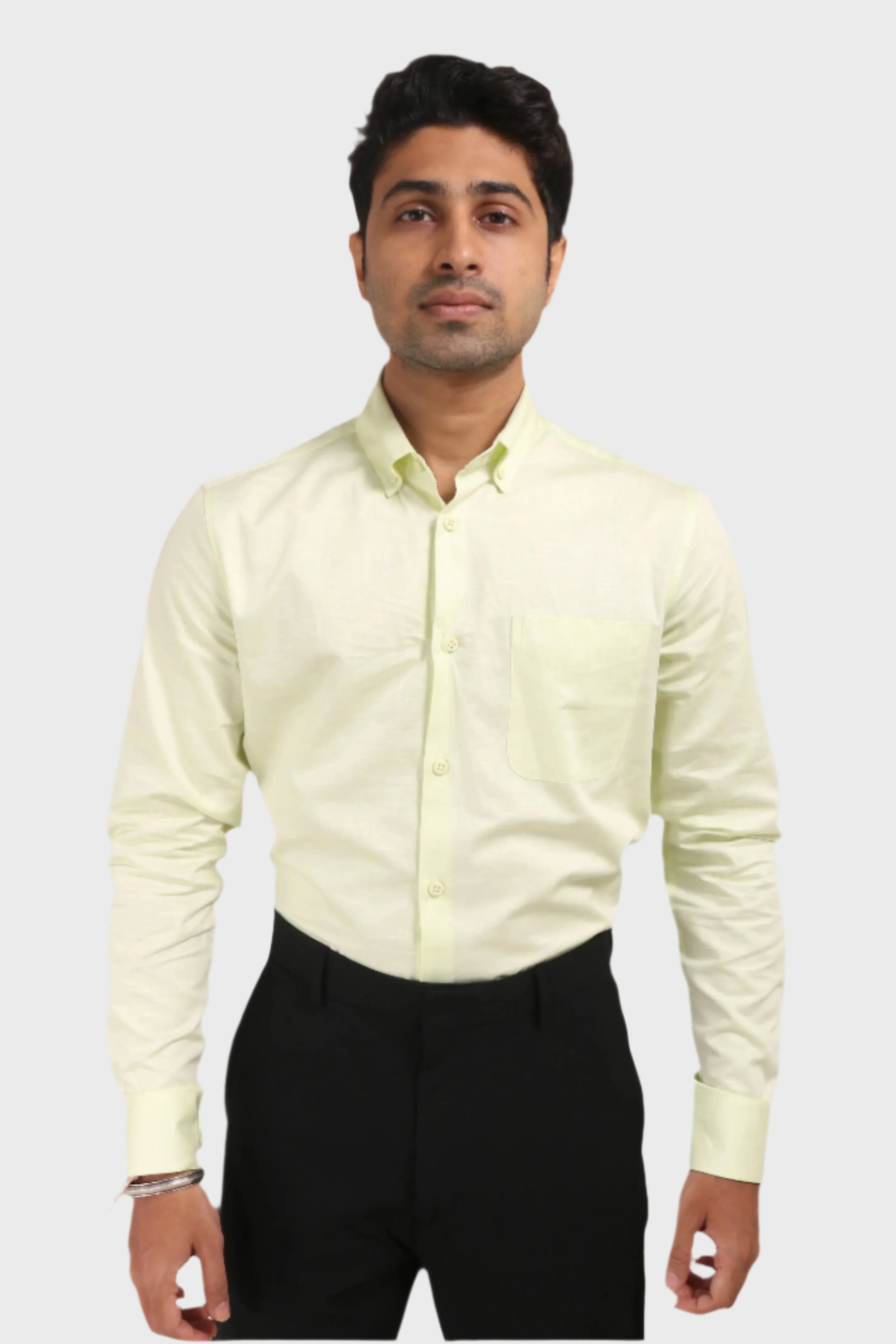 Jonesburg Lemon Yellow Satin Slub Slim Fit Shirt