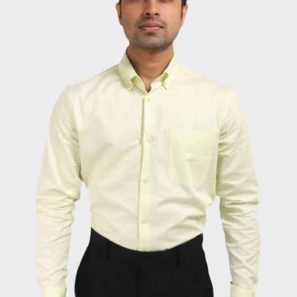 Jonesburg Lemon Yellow Satin Slub Slim Fit Shirt
