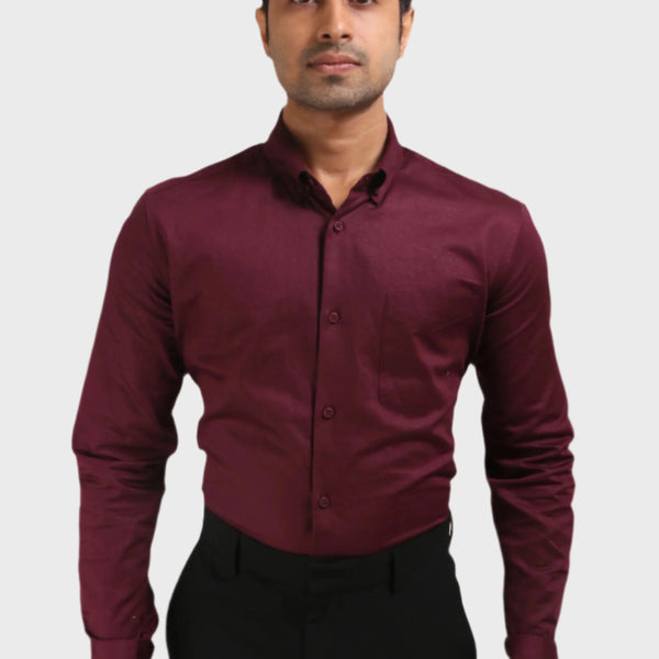 Jonesburg Maroon Satin Slub Slim Fit Shirt