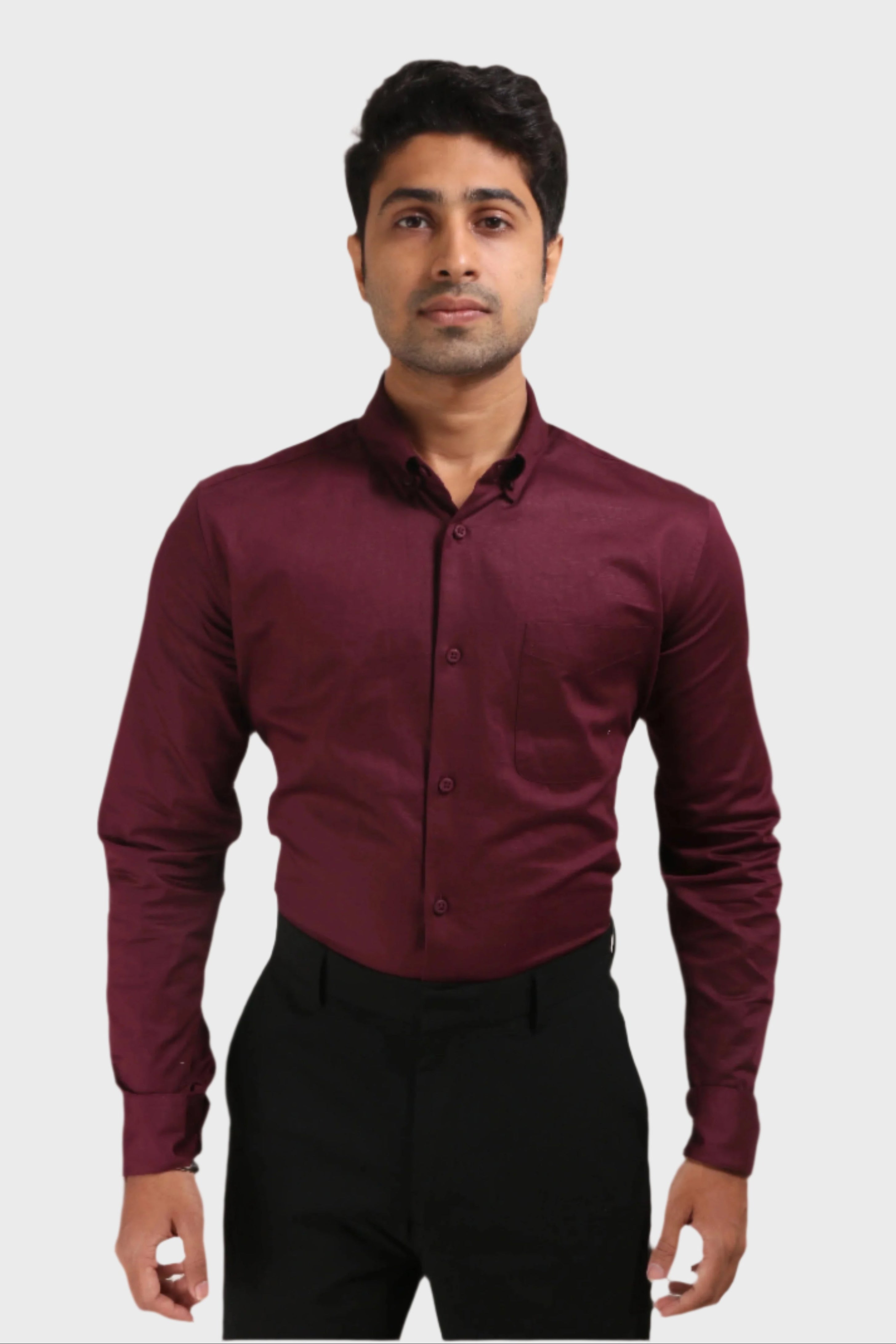 Jonesburg Maroon Satin Slub Slim Fit Shirt