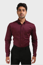 Thumbnail for Jonesburg Maroon Satin Slub Slim Fit Shirt