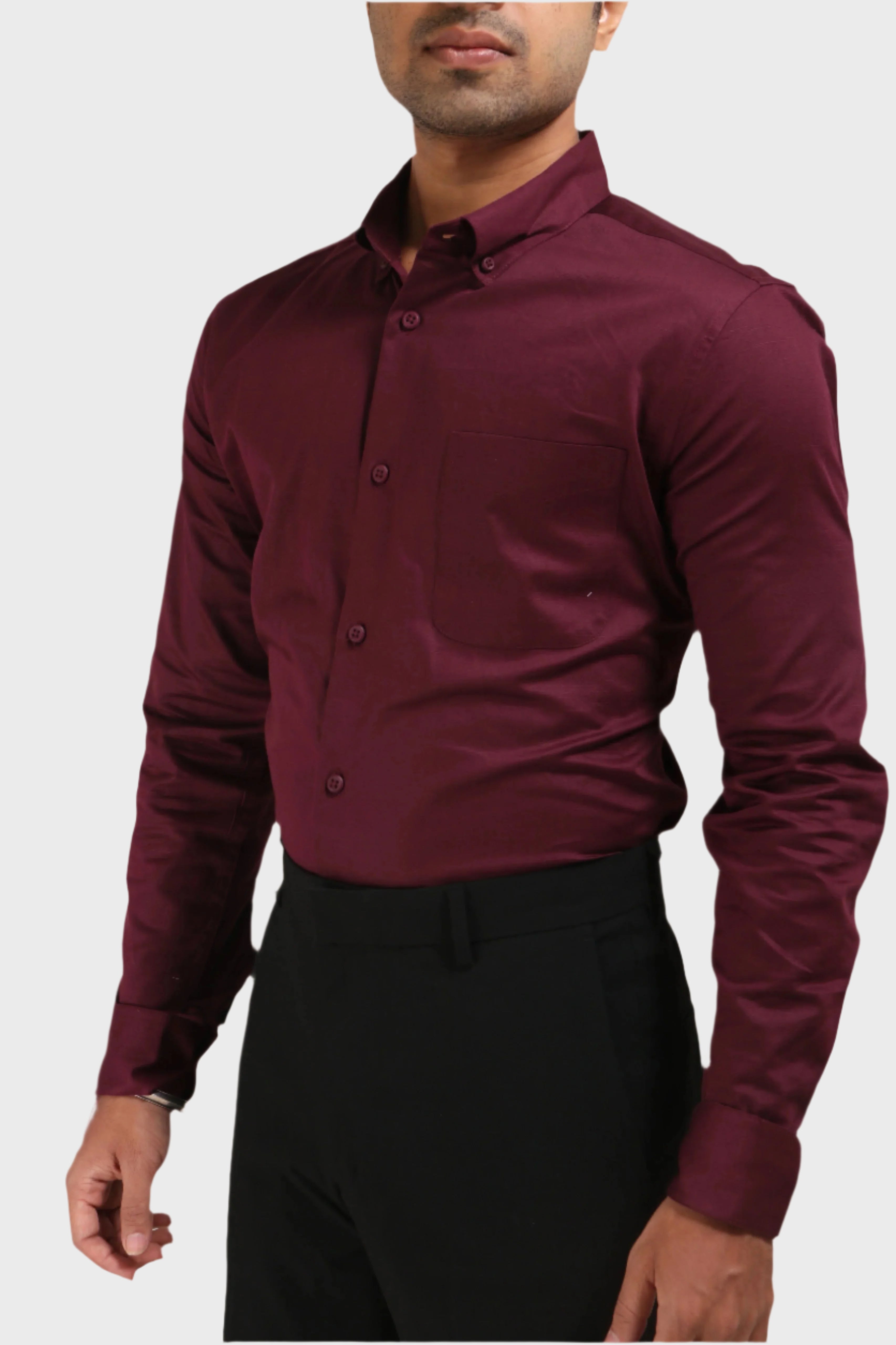 Jonesburg Maroon Satin Slub Slim Fit Shirt