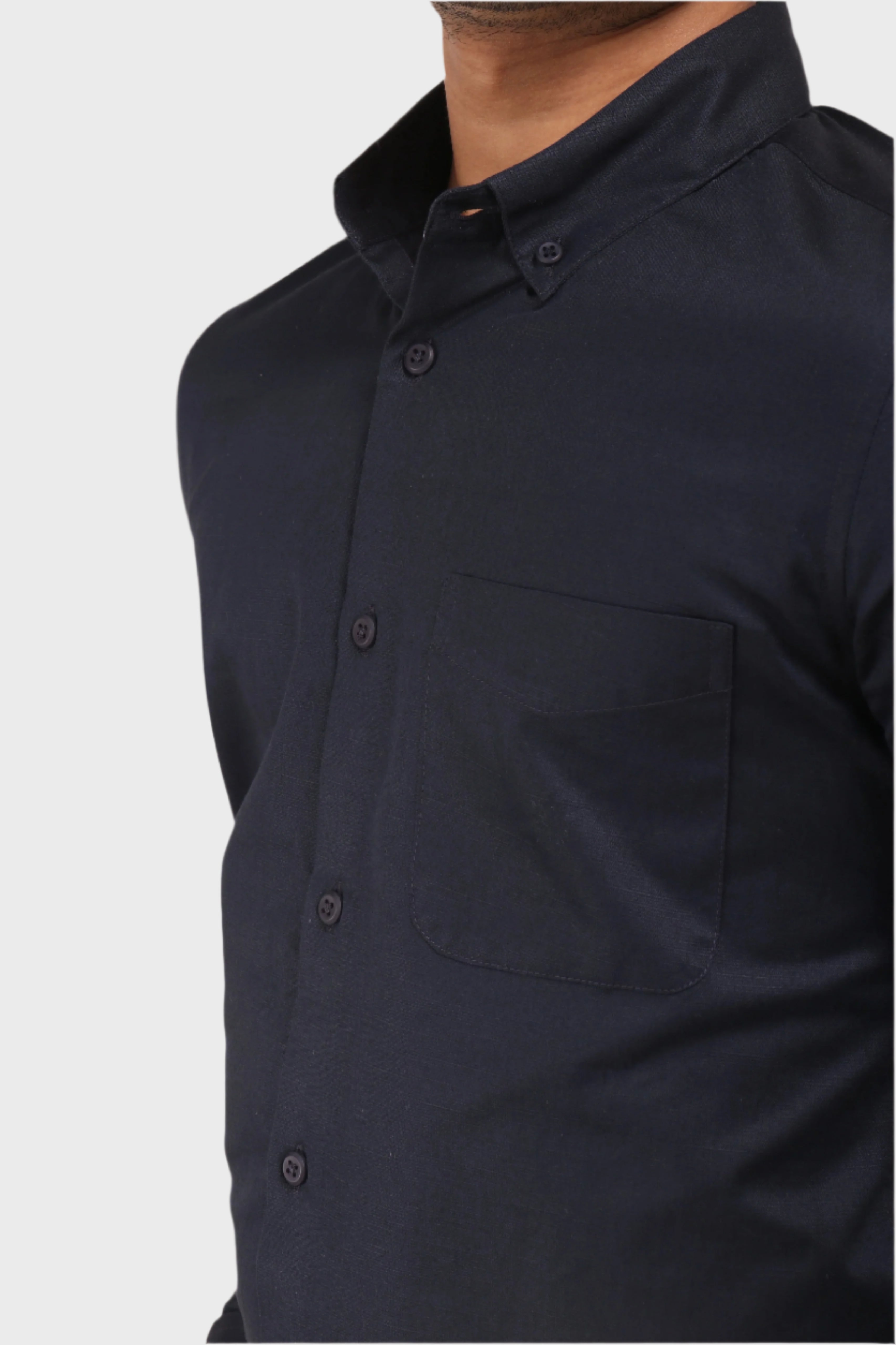 Jonesburg Navy Blue Satin Slub Slim Fit Shirt