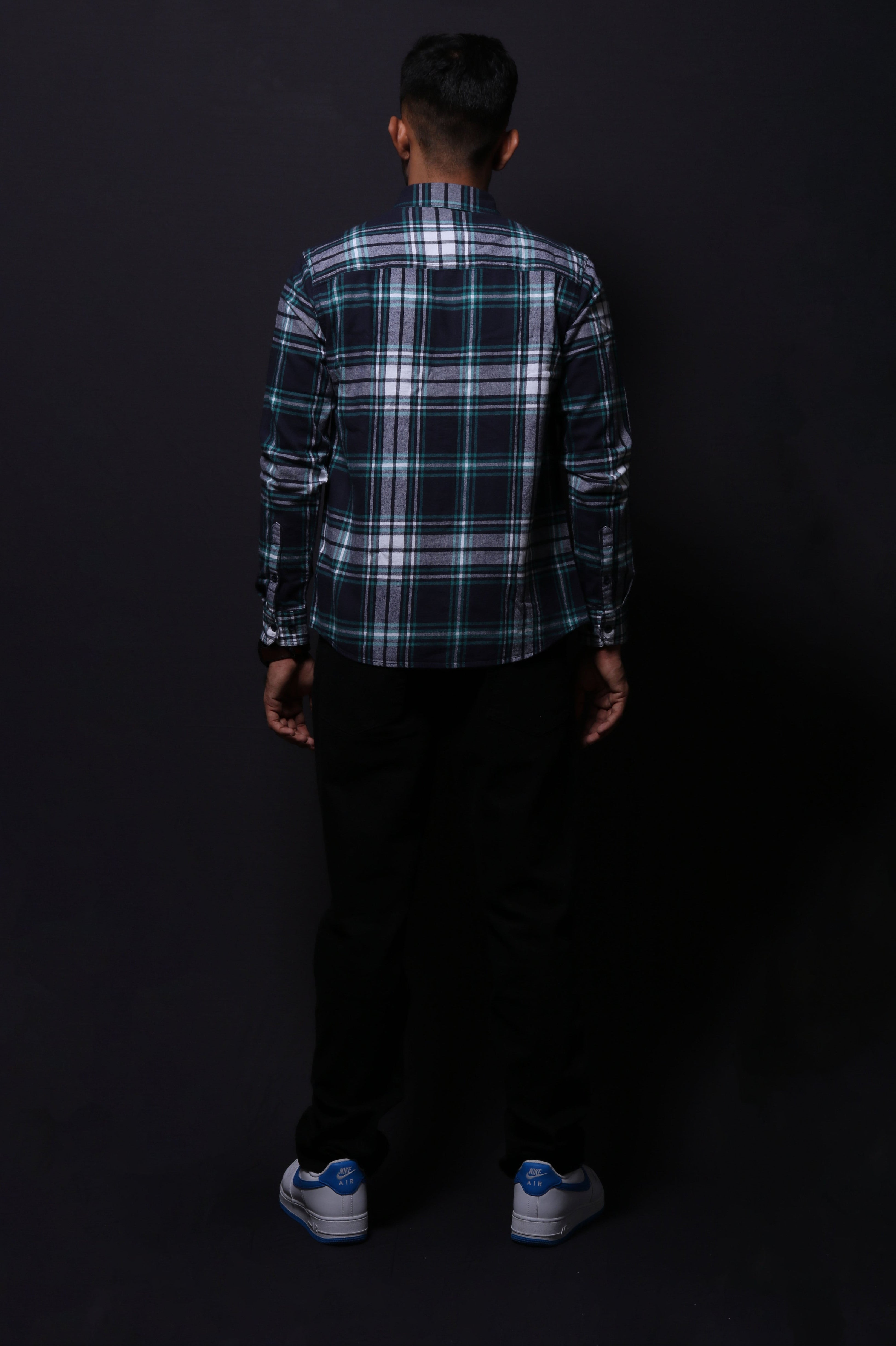 Jonesburg Navy Blue Flannel Checks Regular Fit Shirt
