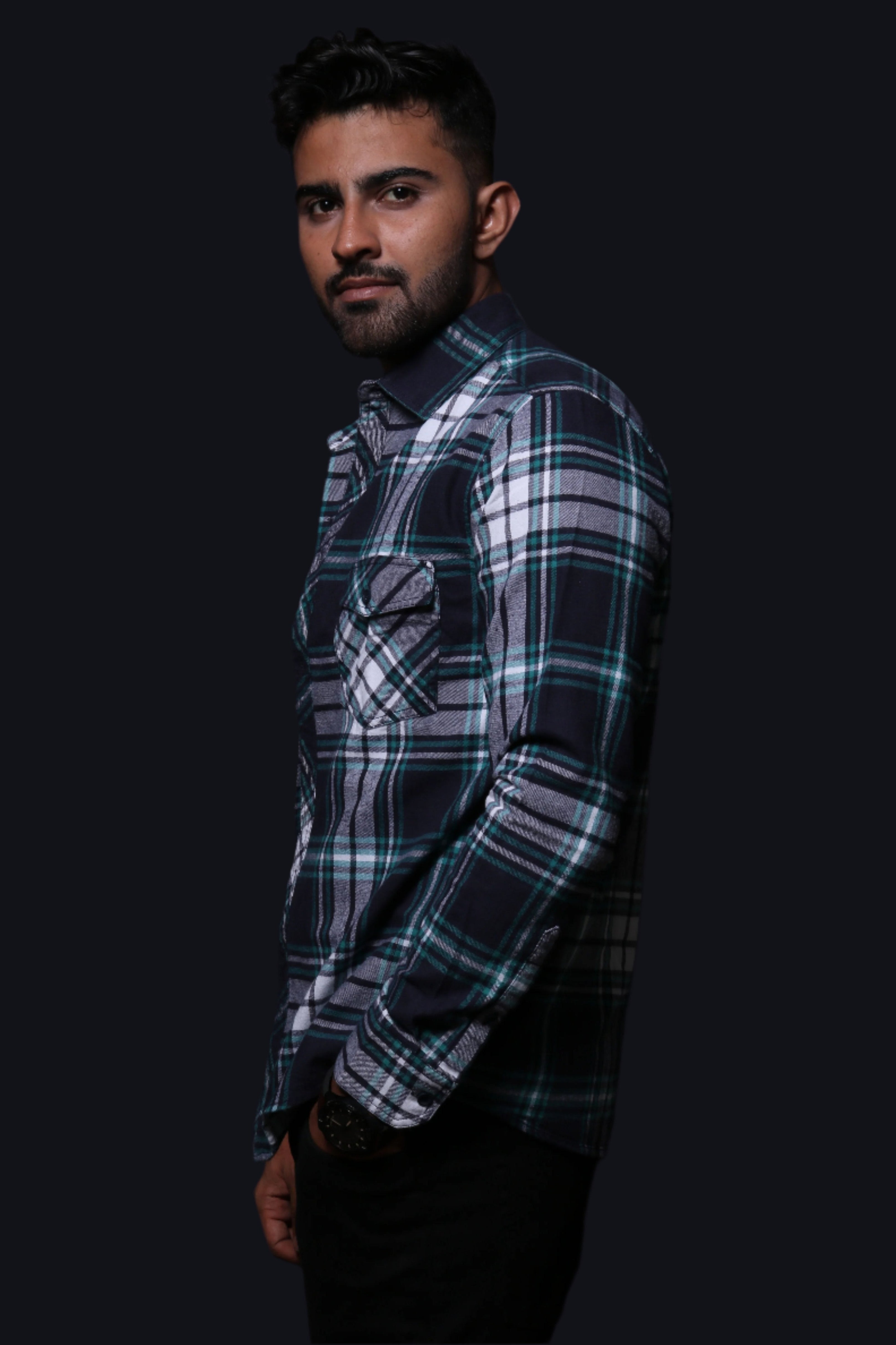 Jonesburg Navy Blue Flannel Checks Regular Fit Shirt