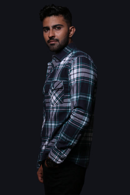 Jonesburg Navy Blue Flannel Checks Regular Fit Shirt - Distacart