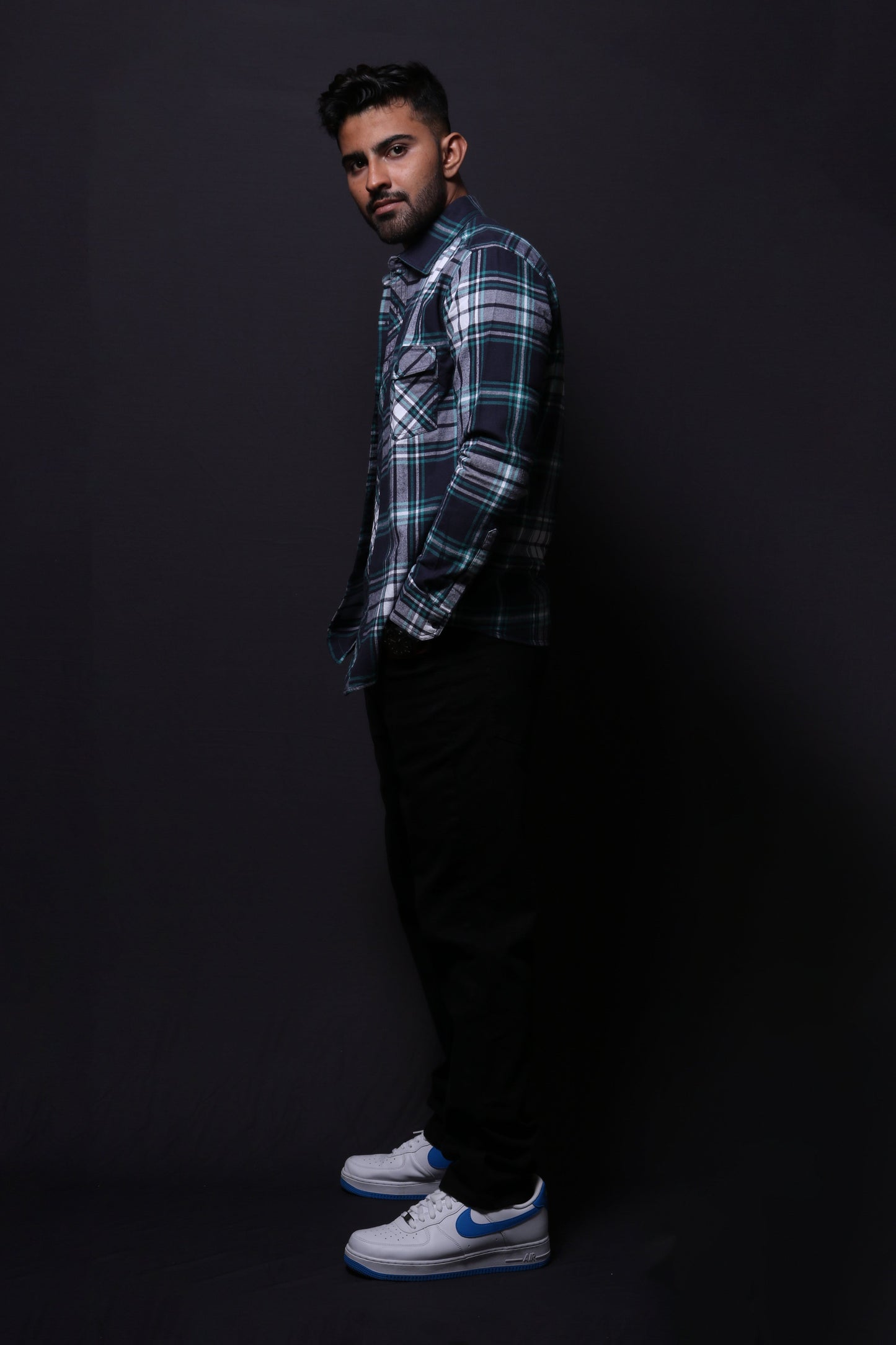 Jonesburg Navy Blue Flannel Checks Regular Fit Shirt - Distacart
