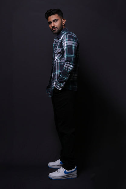 Jonesburg Navy Blue Flannel Checks Regular Fit Shirt - Distacart