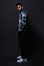 Thumbnail for Jonesburg Navy Blue Flannel Checks Regular Fit Shirt