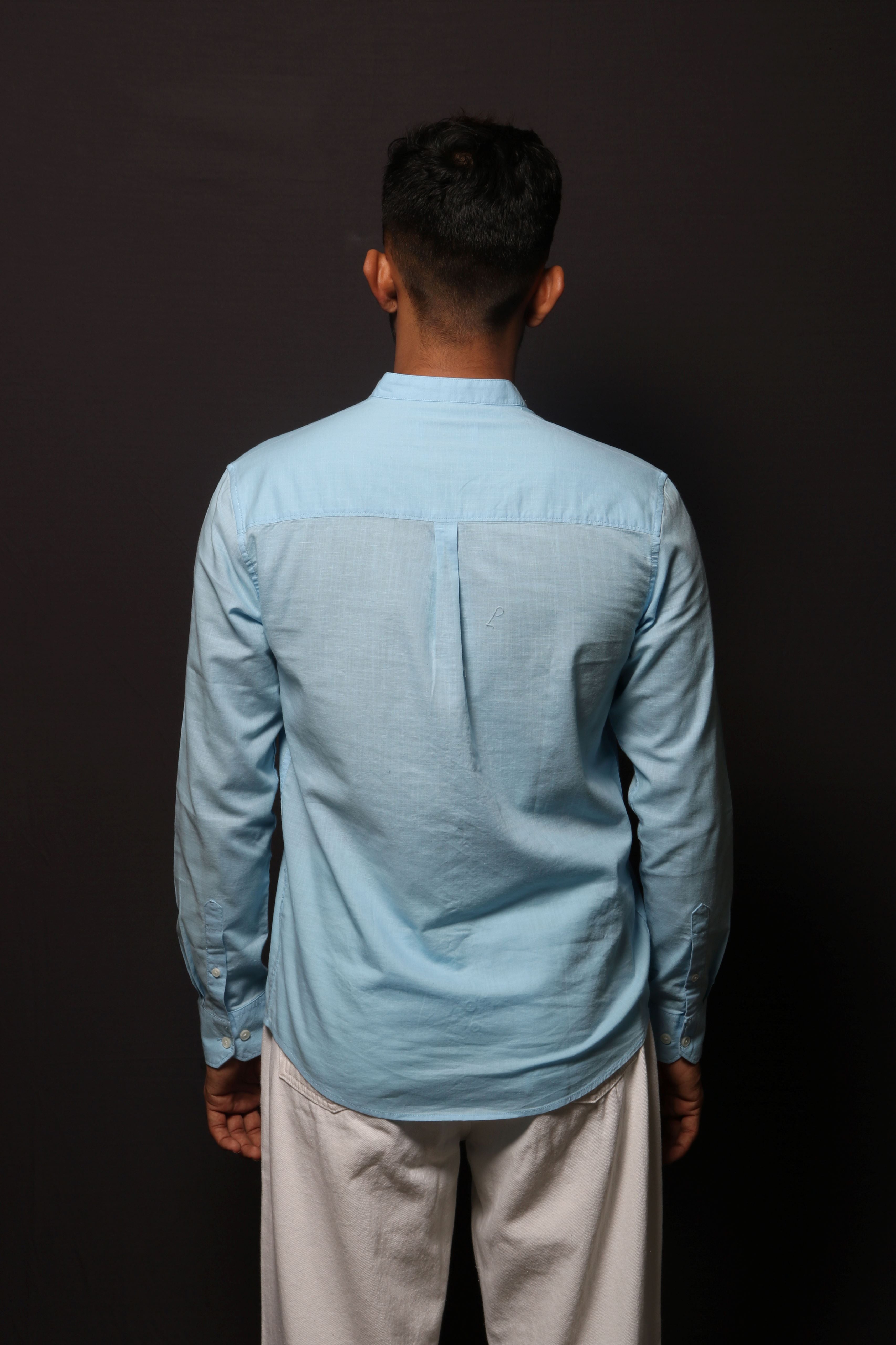 Jonesburg Sky Blue Slub Slim Fit Shirt