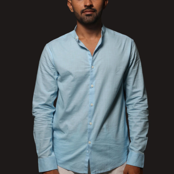 Jonesburg Sky Blue Slub Slim Fit Shirt