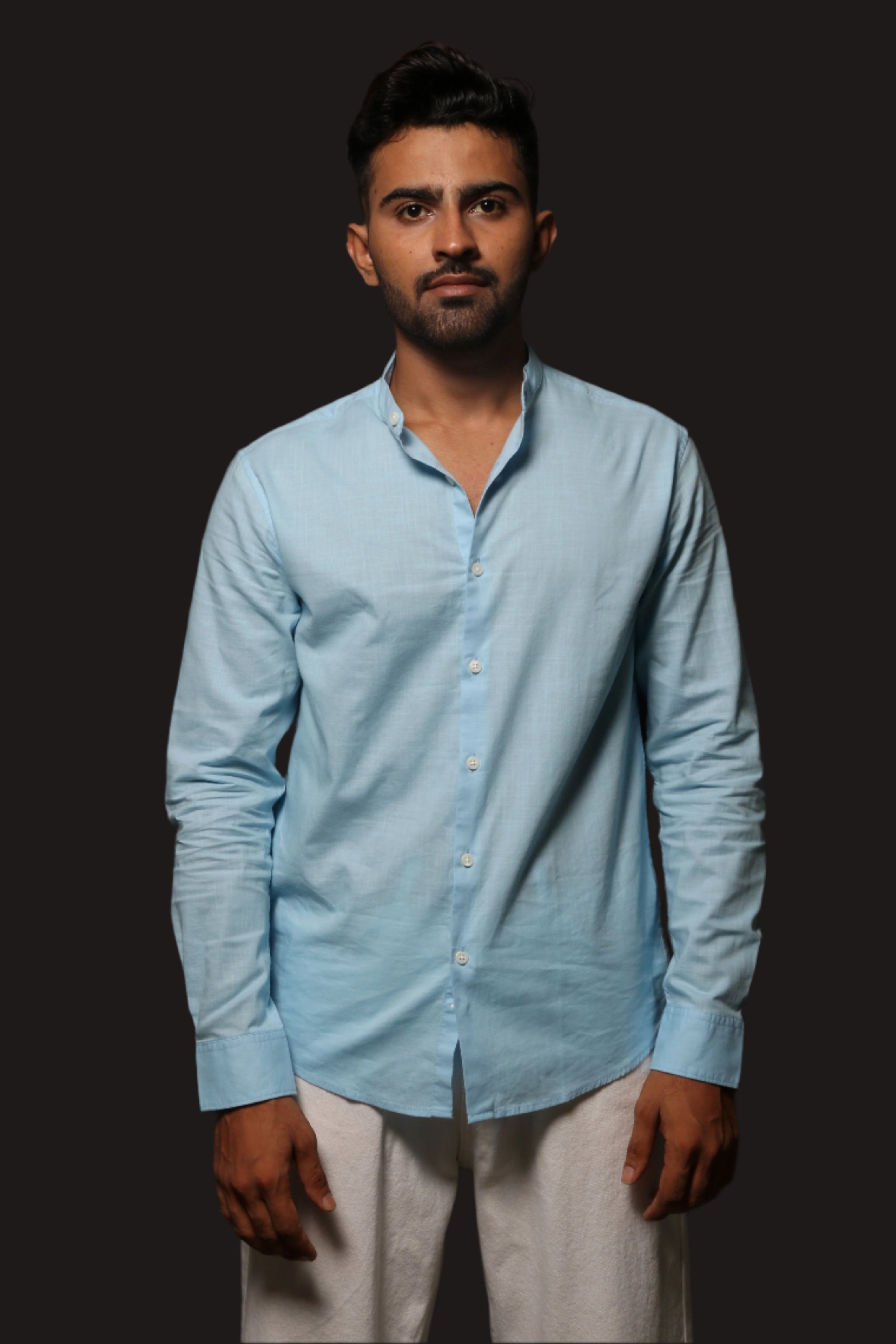 Jonesburg Sky Blue Slub Slim Fit Shirt - Distacart